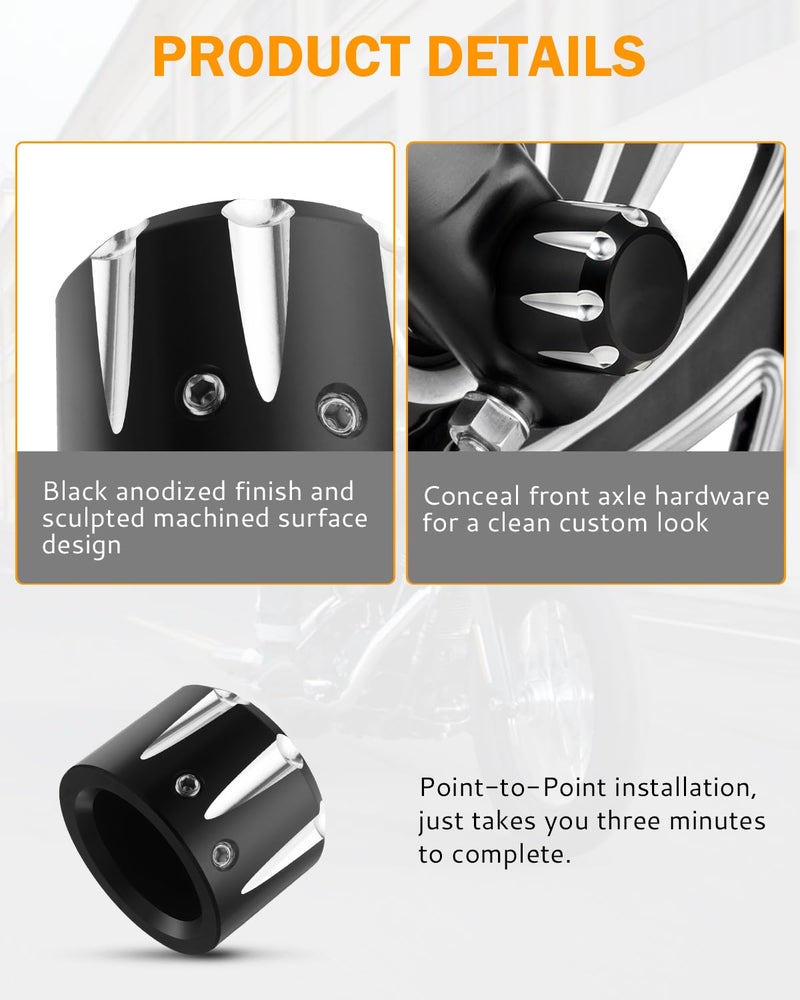 PBYMT Black Front Axle Nut Cover Cap CNC Aluminum Compatible for Harley Davidson Touring Road King Street Glide Electra Glide Softail Sportster Iron 883 Fat Boy 2002-2024 - Image 5
